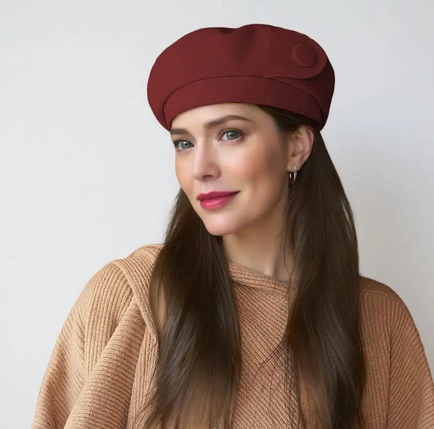 Béret bordeaux femme élégant avec détail latéral – SecretBombe