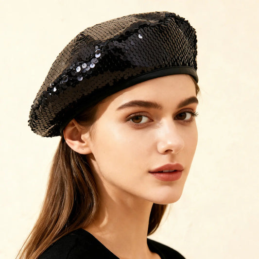 Béret à sequins noir femme SecretBombe style chic tendance