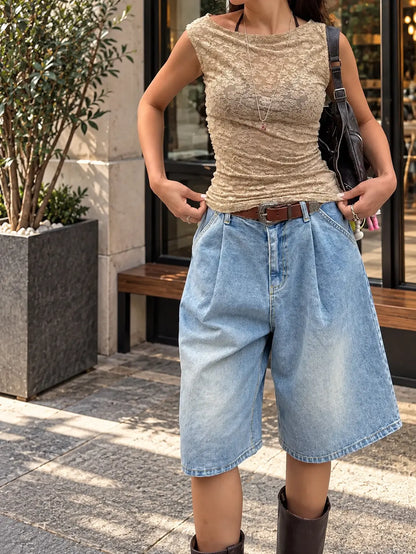 Bermuda denim bleu femme à taille haute SecretBombe