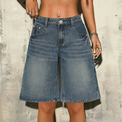 Bermuda en jean femme bleu délavé à coupe évasée SecretBombe