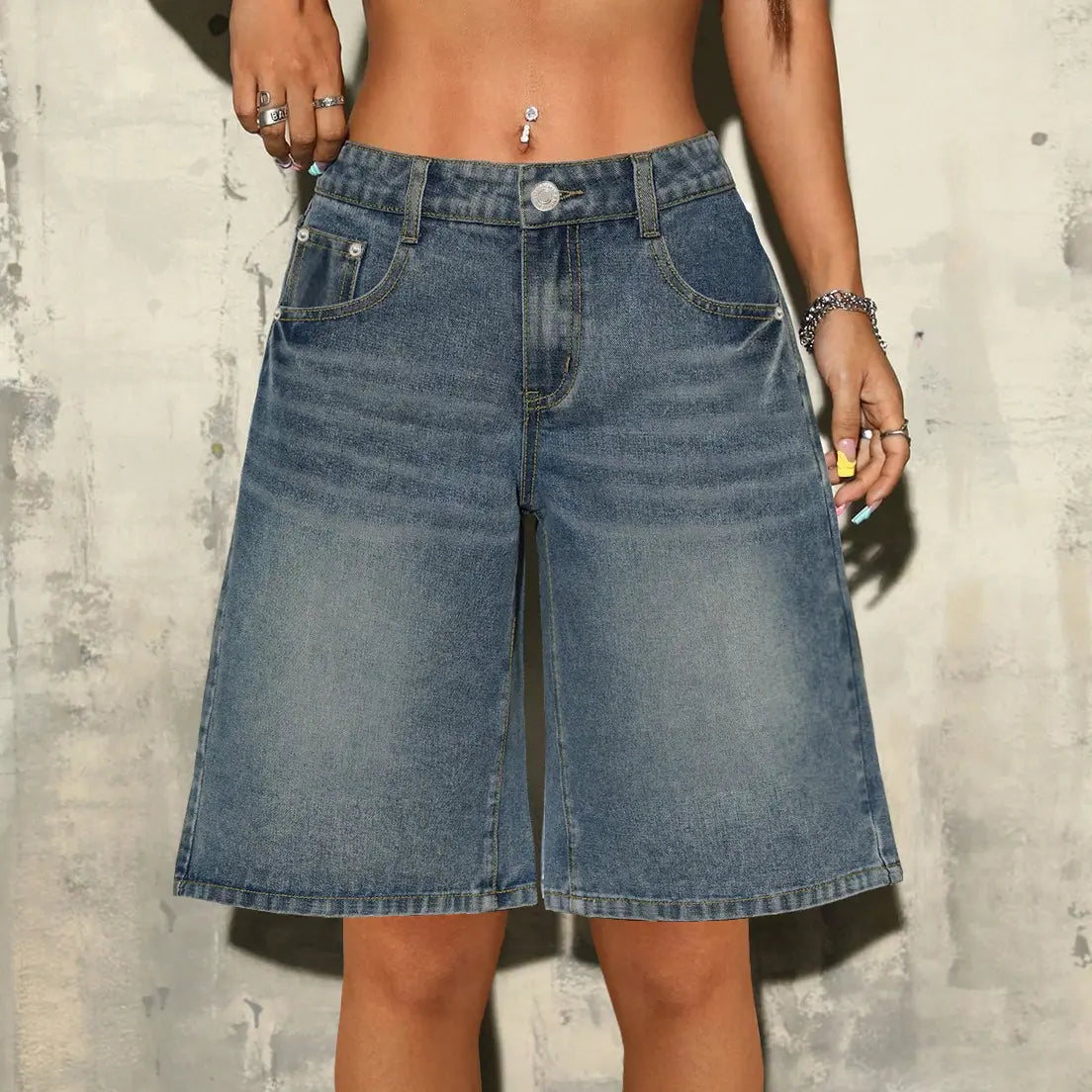Bermuda en jean femme bleu à taille basse SecretBombe