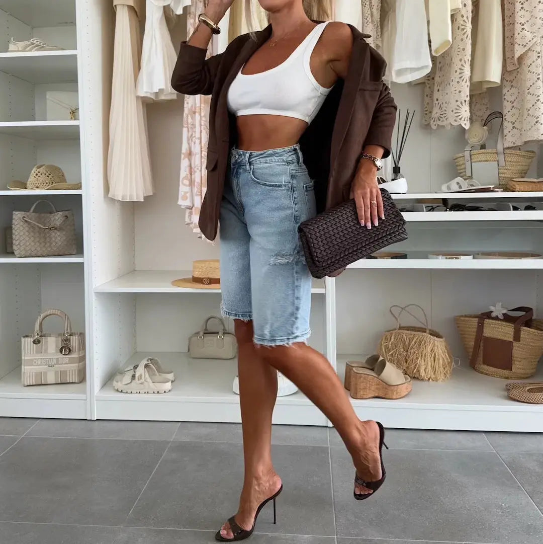 Bermuda en jean femme bleu à coupe droite SecretBombe