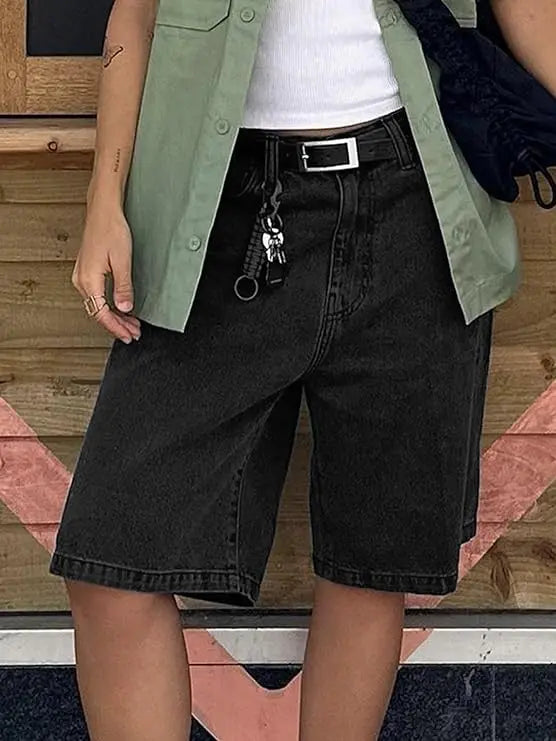 Bermuda en jean femme noir à coupe large SecretBombe
