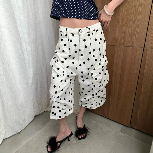 Bermuda long femme blanc à pois noirs SecretBombe