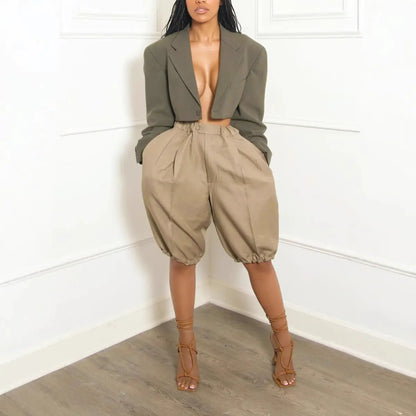 Bermuda femme taille haute beige coupe ample SecretBombe.