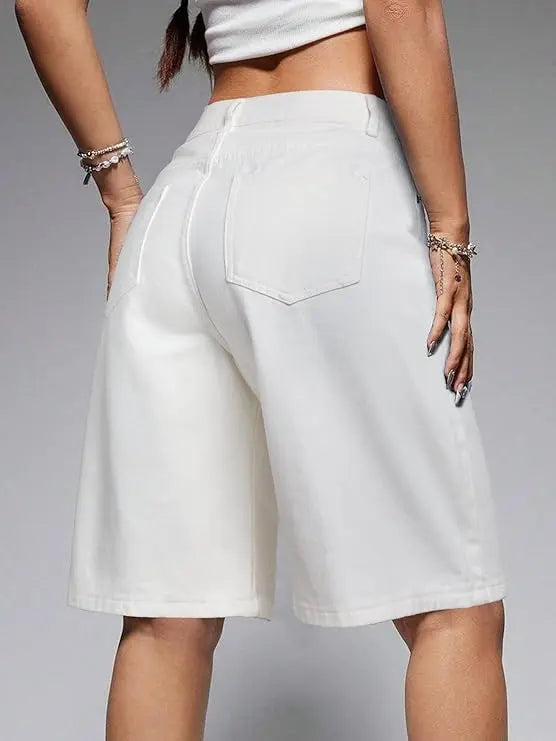 Vue dos du bermuda en jean femme blanc SecretBombe