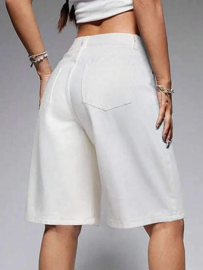 Vue dos du bermuda en jean femme blanc SecretBombe