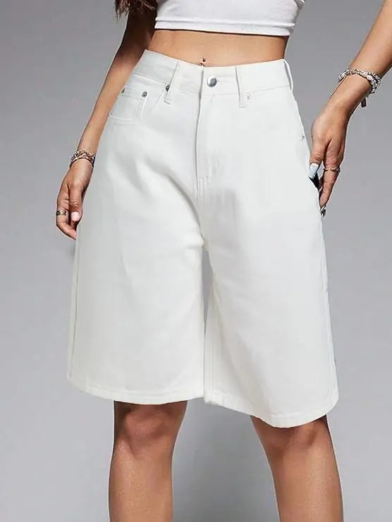 Bermuda en jean femme blanc à coupe ample SecretBombe