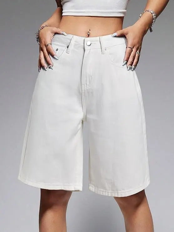 Bermuda en jean femme blanc à taille haute SecretBombe