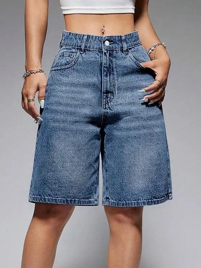 Bermuda en jean femme bleu délavé à coupe large SecretBombe