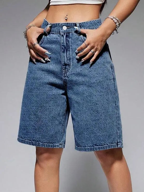 Bermuda en jean femme bleu foncé à taille haute SecretBombe