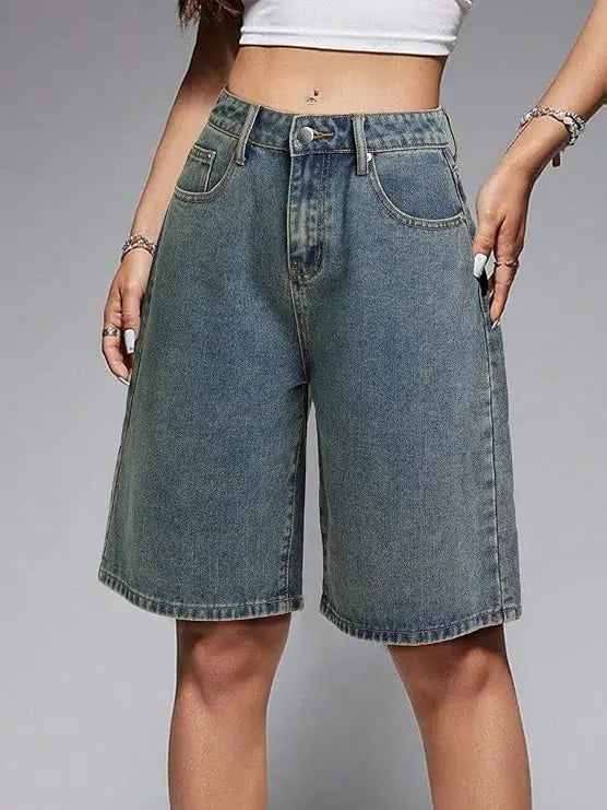Short long en jean femme bleu à coupe ample SecretBombe