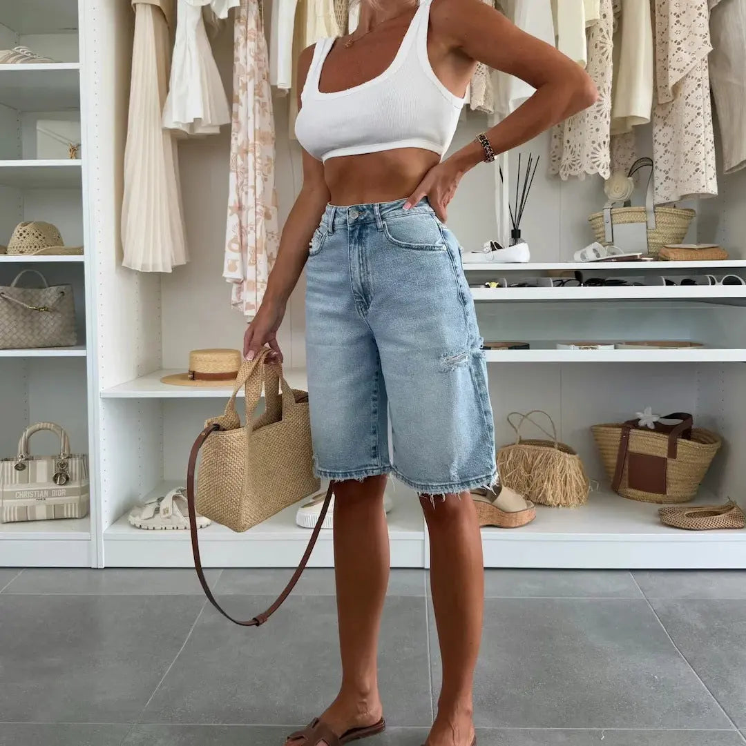 Bermuda long en jean femme à taille haute SecretBombe