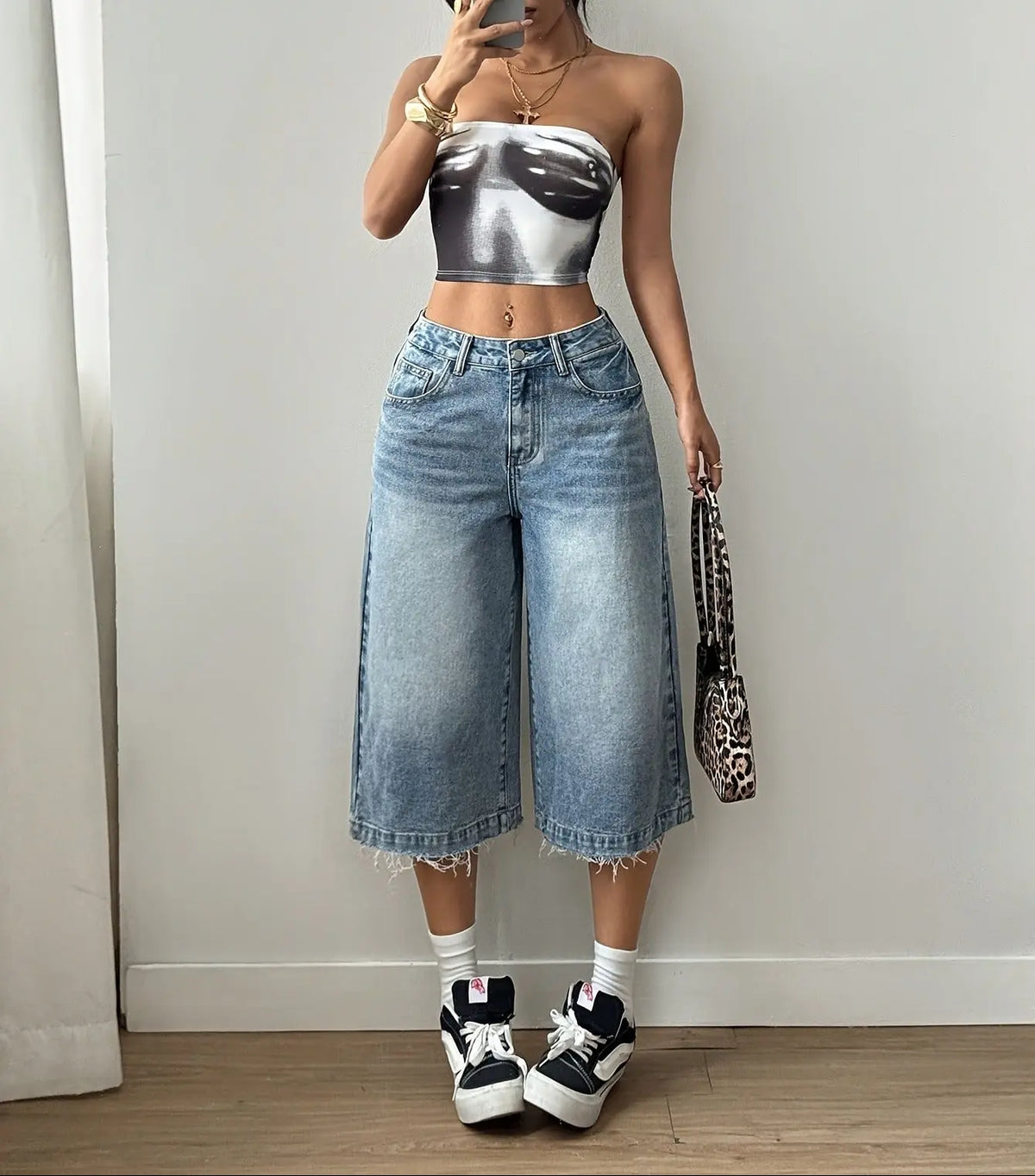 Bermuda long en jean femme bleu délavé SecretBombe