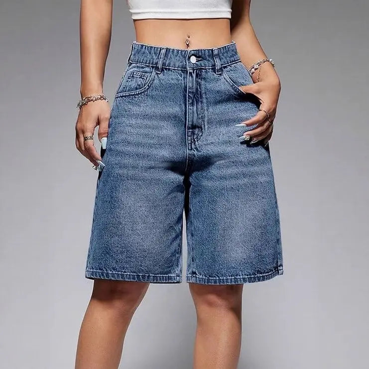 Bermuda en jean femme bleu à coupe large SecretBombe
