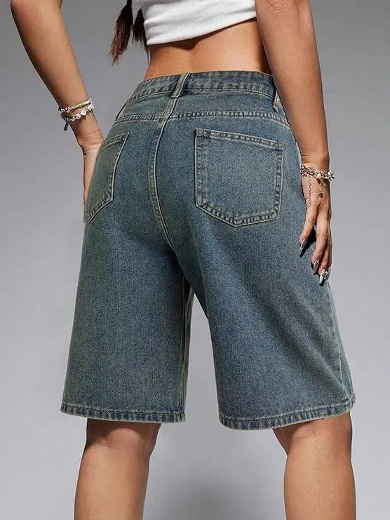 Vue dos du bermuda en jean femme bleu SecretBombe