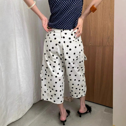 Bermuda long femme blanc à pois noirs au style tendance SecretBombe