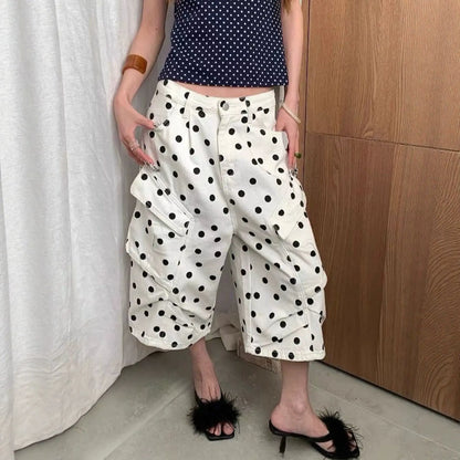 Bermuda femme blanc à pois noirs et taille haute SecretBombe