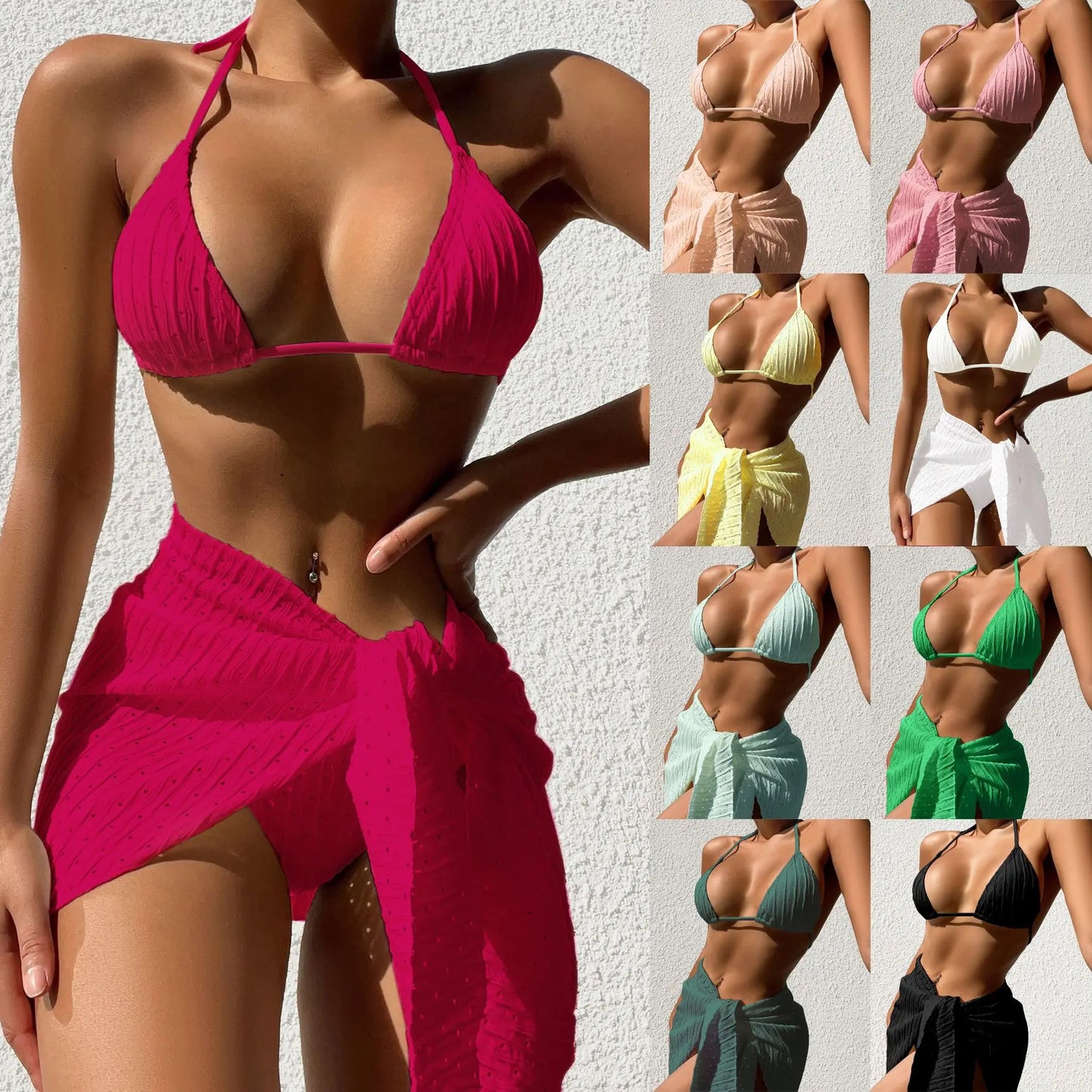 Bikini femme 3 pièces halterneck jupe mesh 9 coloris S à XL SecretBombe