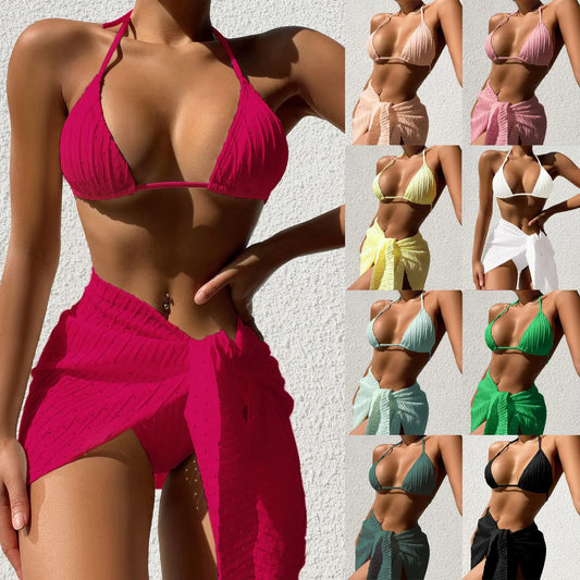 Bikini femme 3 pièces halterneck jupe mesh 9 coloris S à XL SecretBombe