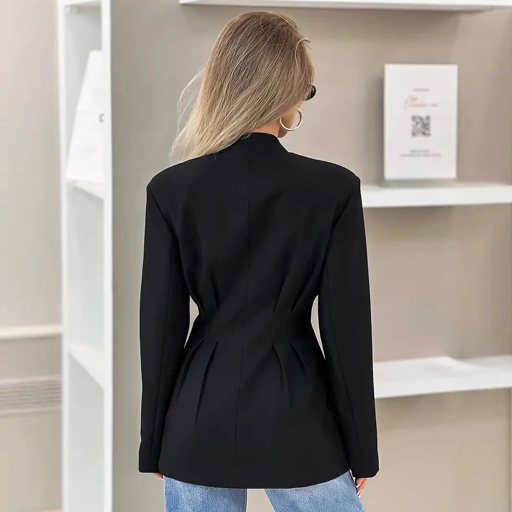 Blouse blazer femme noir vue de dos silhouette affinée — SecretBombe