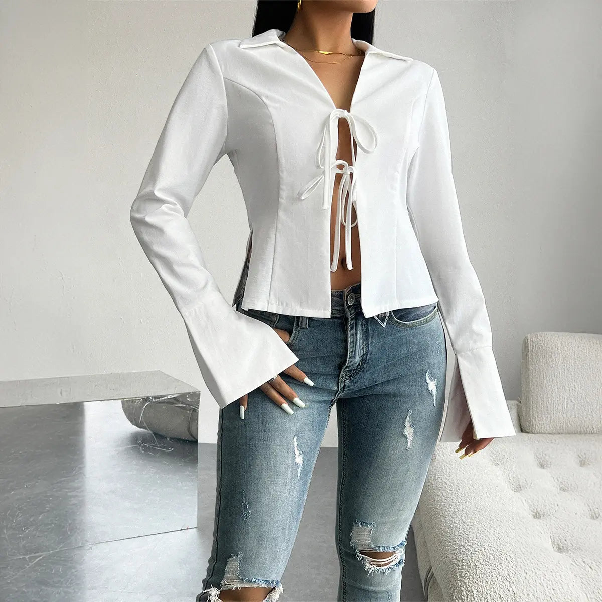 : Blouse blanche femme élégante pour look professionnel – SecretBombe