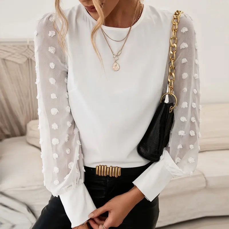 Blouse femme blanche élégante style européen manches plumetis – SecretBombe