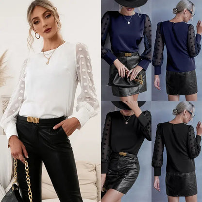 Blouse femme élégante manches longues transparentes plumetis – SecretBombe