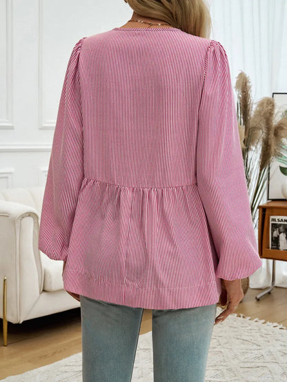 Blouse péplum femme manches bouffantes rayures, confortable et élégante