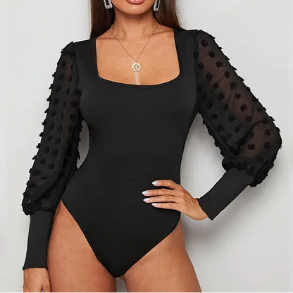 Body femme noir chic décolleté carré manches plumetis – SecretBombe