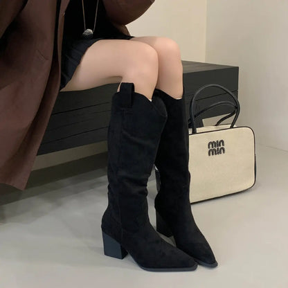 Bottes cowboy noires femme à bout pointu et talon épais