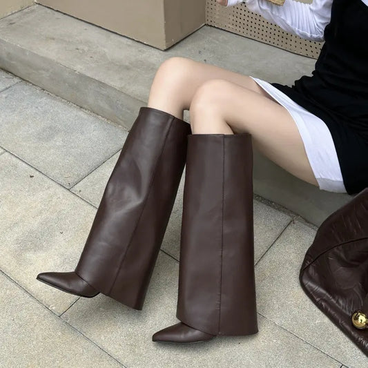 Bottes hautes femme marron en cuir végan tendance – secretbombe