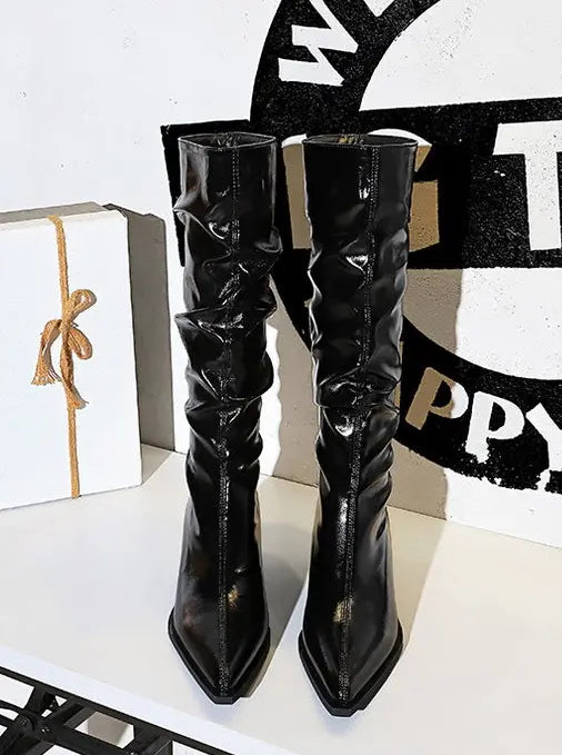 Bottes noires vernies femme SecretBombe style européen.