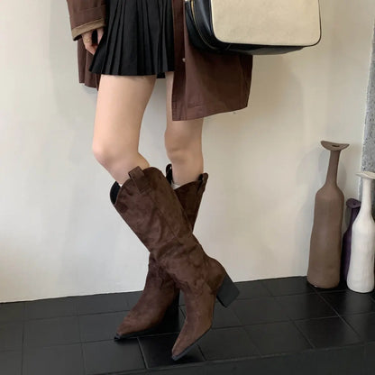 Bottes western marron femme à bout pointu et talon
