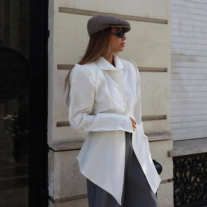 Cardigan blanc SecretBombe avec boutons, design splicing et look commuting.