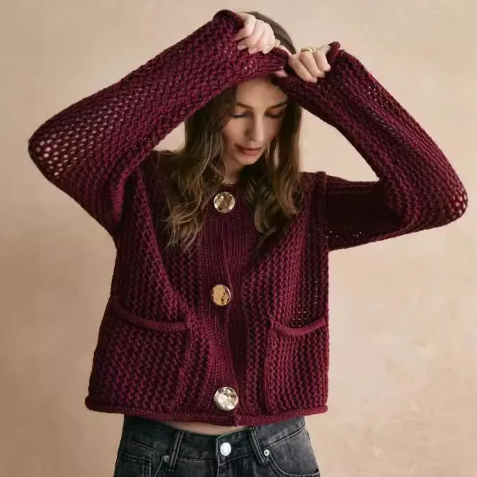 Cardigan bordeaux coupé loose chic femme – SecretBombe