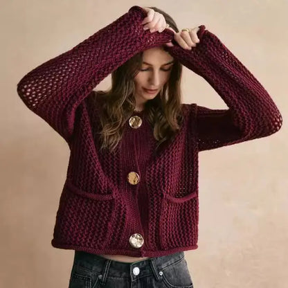Cardigan bordeaux coupé loose chic femme – SecretBombe