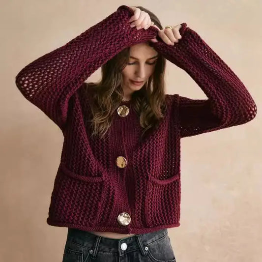 Cardigan bordeaux coupé loose chic femme – SecretBombe