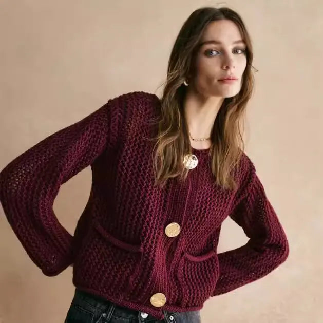 Cardigan femme maille texturée détails crochetés – SecretBombe