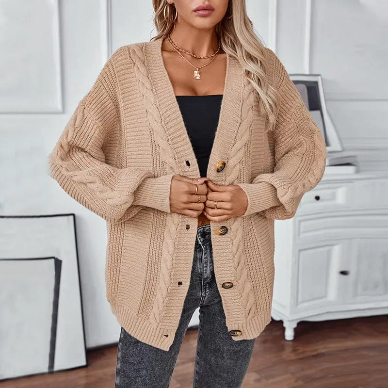 Cardigan boutonné avec motif torsadé, look hivernal