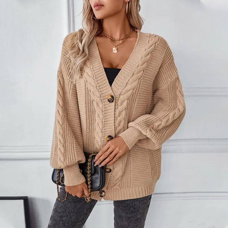 Cardigan boutonné avec motif torsadé, look hivernal