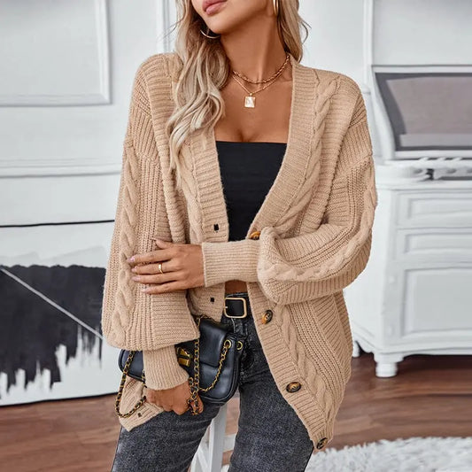 Cardigan boutonné avec motif torsadé, look hivernal