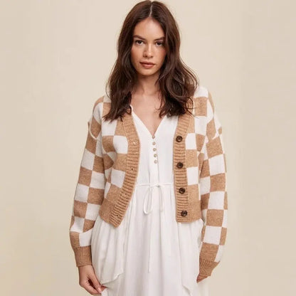 Cardigan femme à carreaux look quotidien chic et moderne – secretbombe