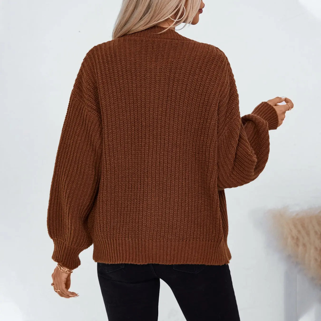  Cardigan épais couleur caramel, chaud pour l’hiver