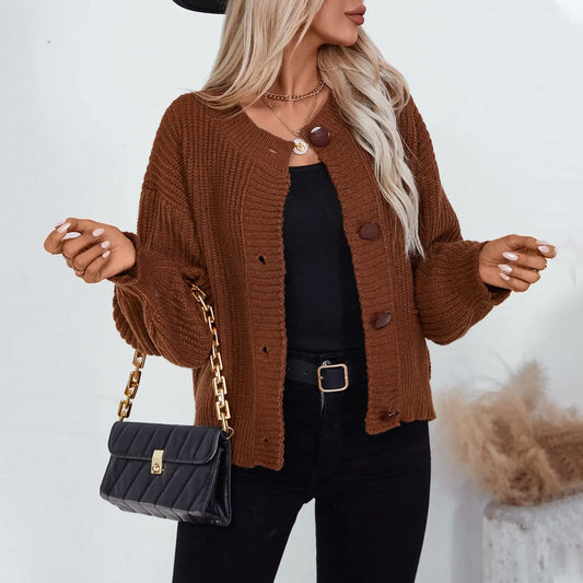  Cardigan épais couleur caramel, chaud pour l’hiver