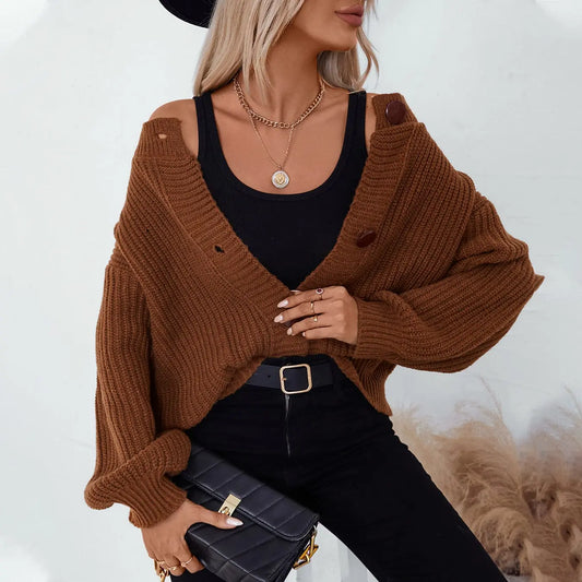  Cardigan épais couleur caramel, chaud pour l’hiver
