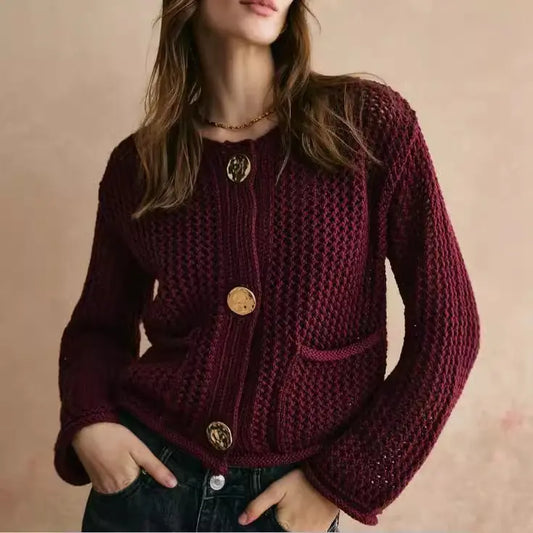 Cardigan femme bordeaux en maille loose – SecretBombe