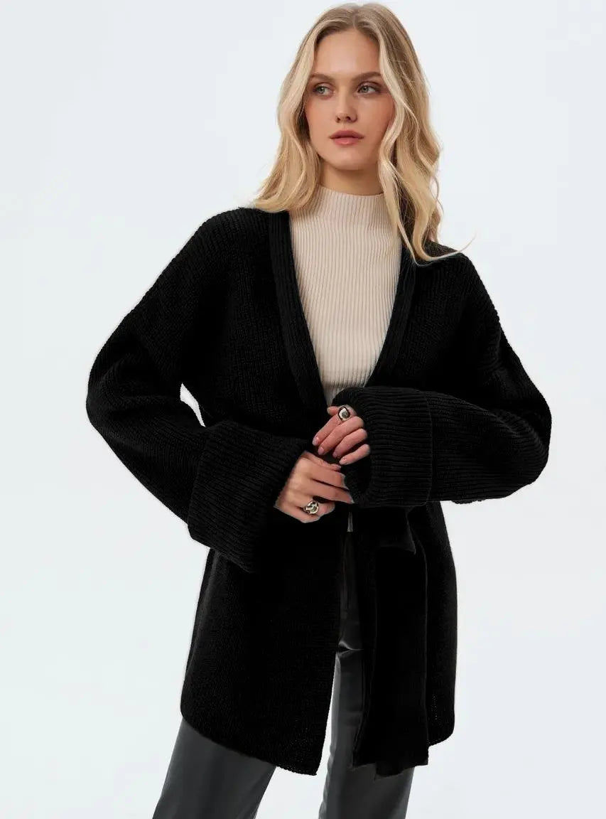 Cardigan femme ceinturé noir style chic – SecretBombe
