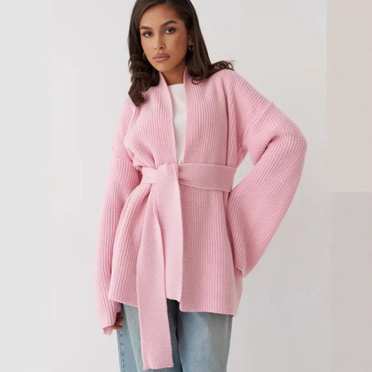 Cardigan femme ceinturé rose style urbain chic – SecretBombe