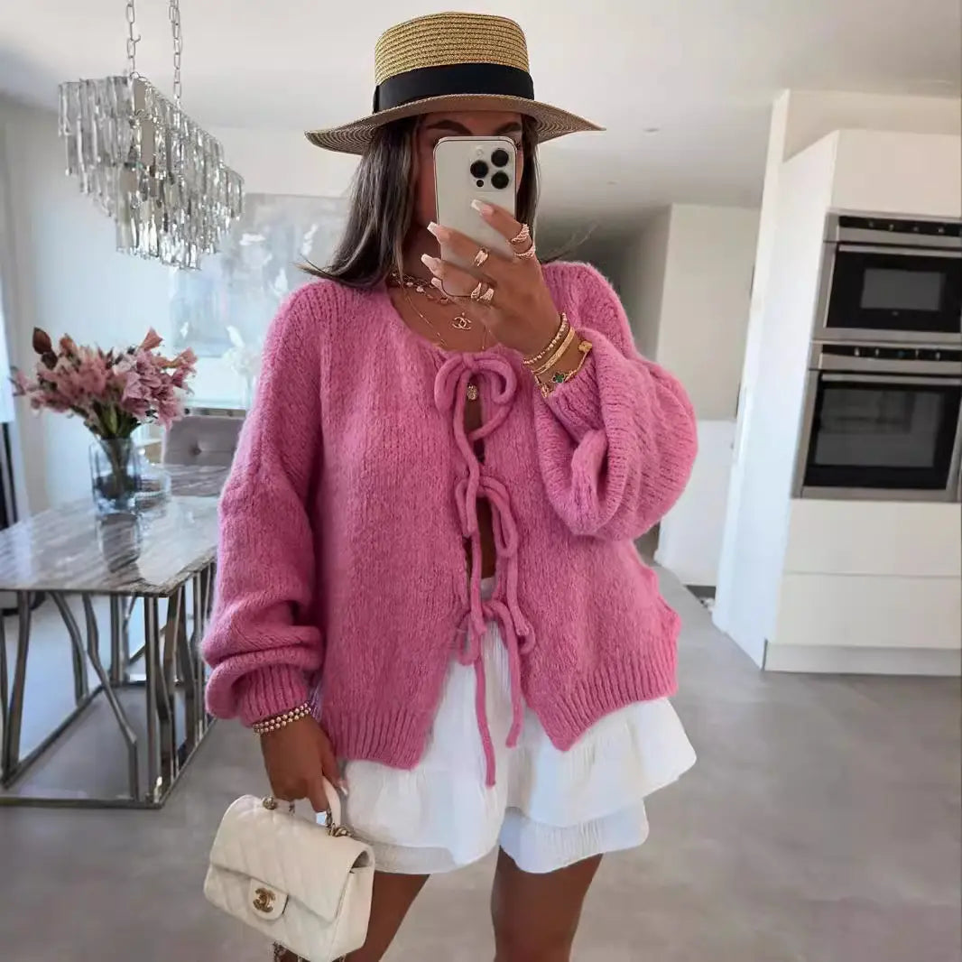 Gilet femme maille avec détail nouage tendance – secretbombe